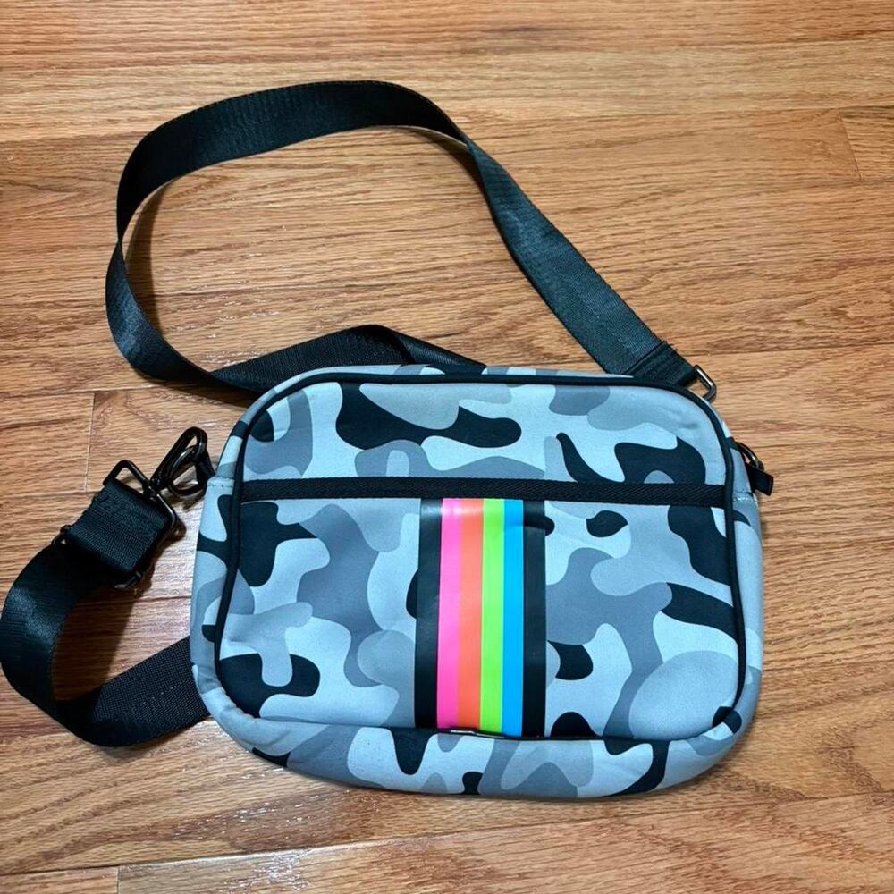 Blue camo crossbody bag with